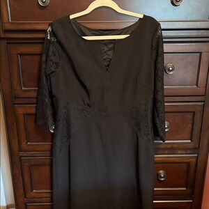 Adrianna Papell Black Lace-Inset Long Sleeve Dress